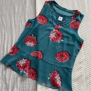 Cabi Teal Floral Women's Top Blushing Blouse, style 3445.